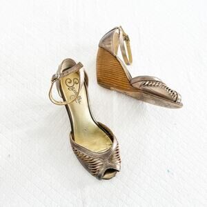 Seychelles Women's Chirp Espadrille Slingback Peep Toe Metallic Heel SIze 8